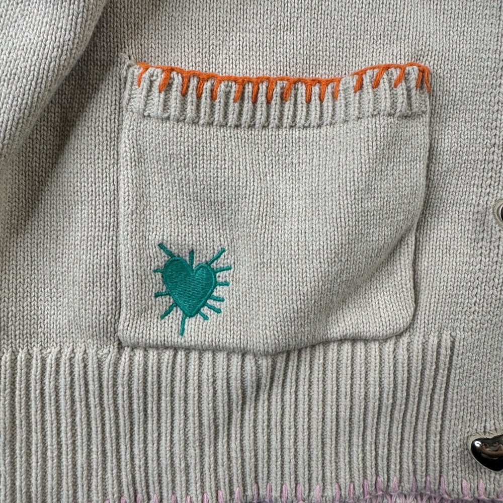 XO/KR Beige Knit Cardigan with Pink Heart Embroidery - Picture 3 of 10